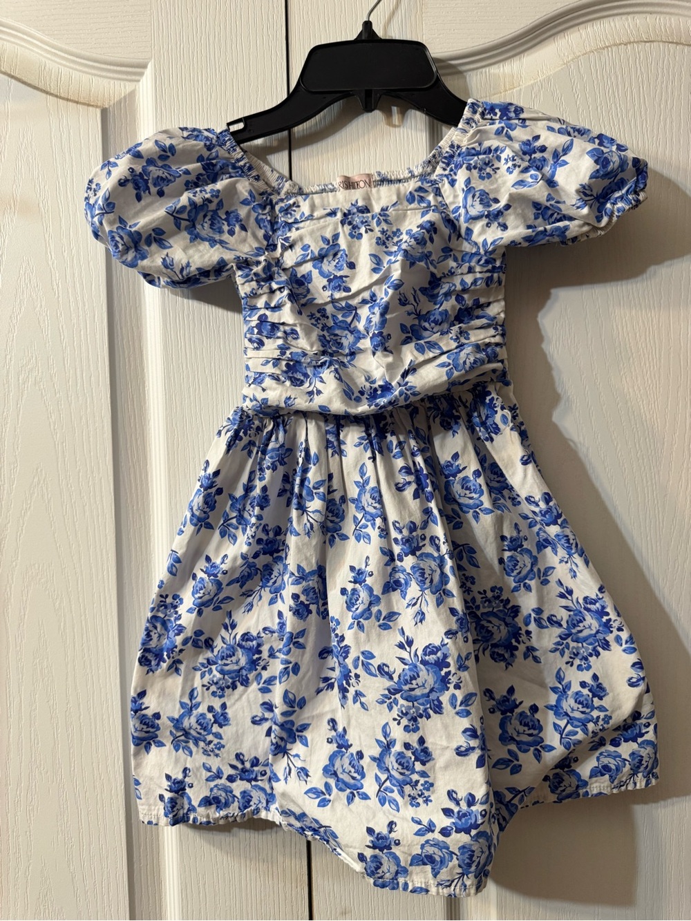 Paris Hilton White Dress with Blue Floral Print - Puff Sleeve